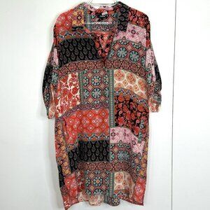 Tolani Tunic Top Shirt Dress Womens Size XL 100% Silk Popover Roll Tab Sleeve
